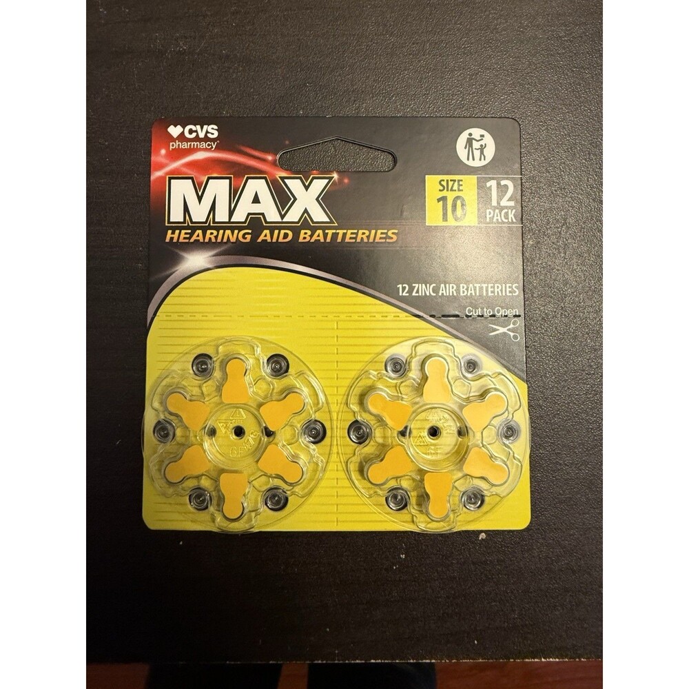 CVS MAX Hearing Aid Batteries Size 10 Pack of 12 Expires 07/2028